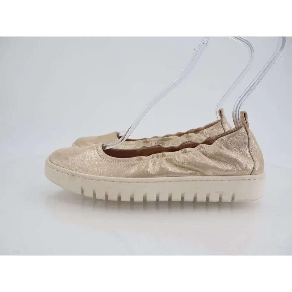Vionic Uptown Ballet Flat Women 8 Gold Metallic Leather Slip On Platform Shoes